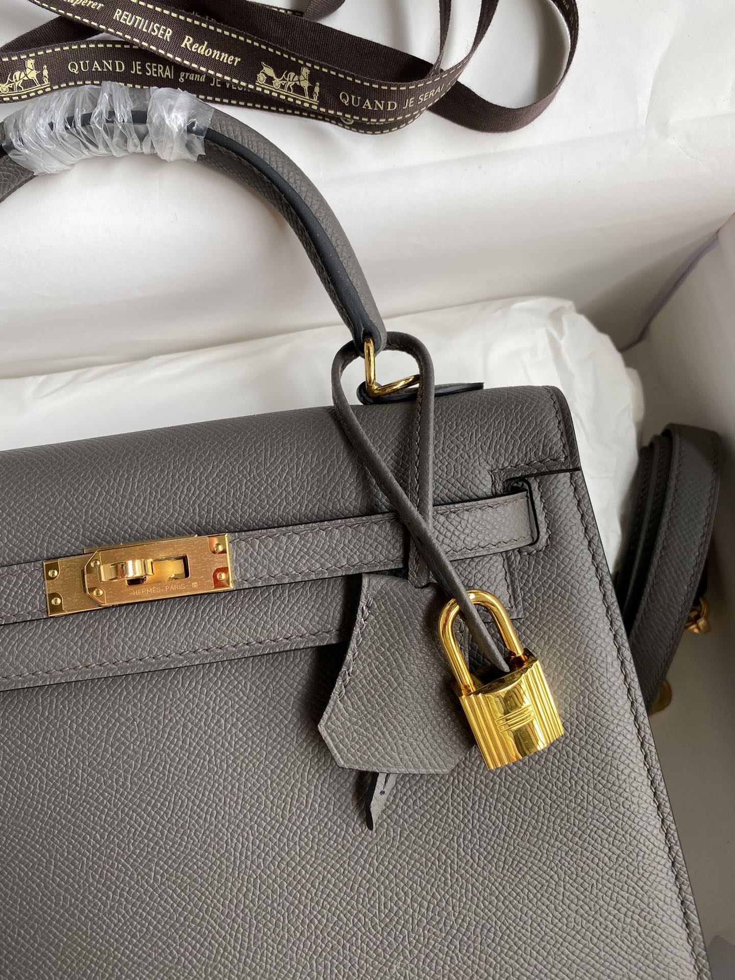 Hermes Kelly 28cm Handbag Shoulder Bag in Dark Grey Epsom Leather